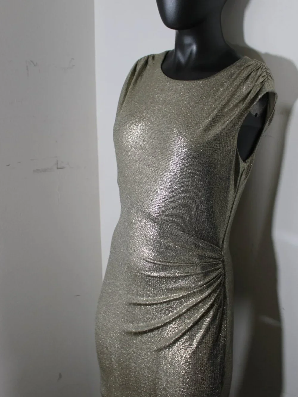 Lauren Ralph Lauren Gold Metallic Ruched Evening Gown Dress - Size 6